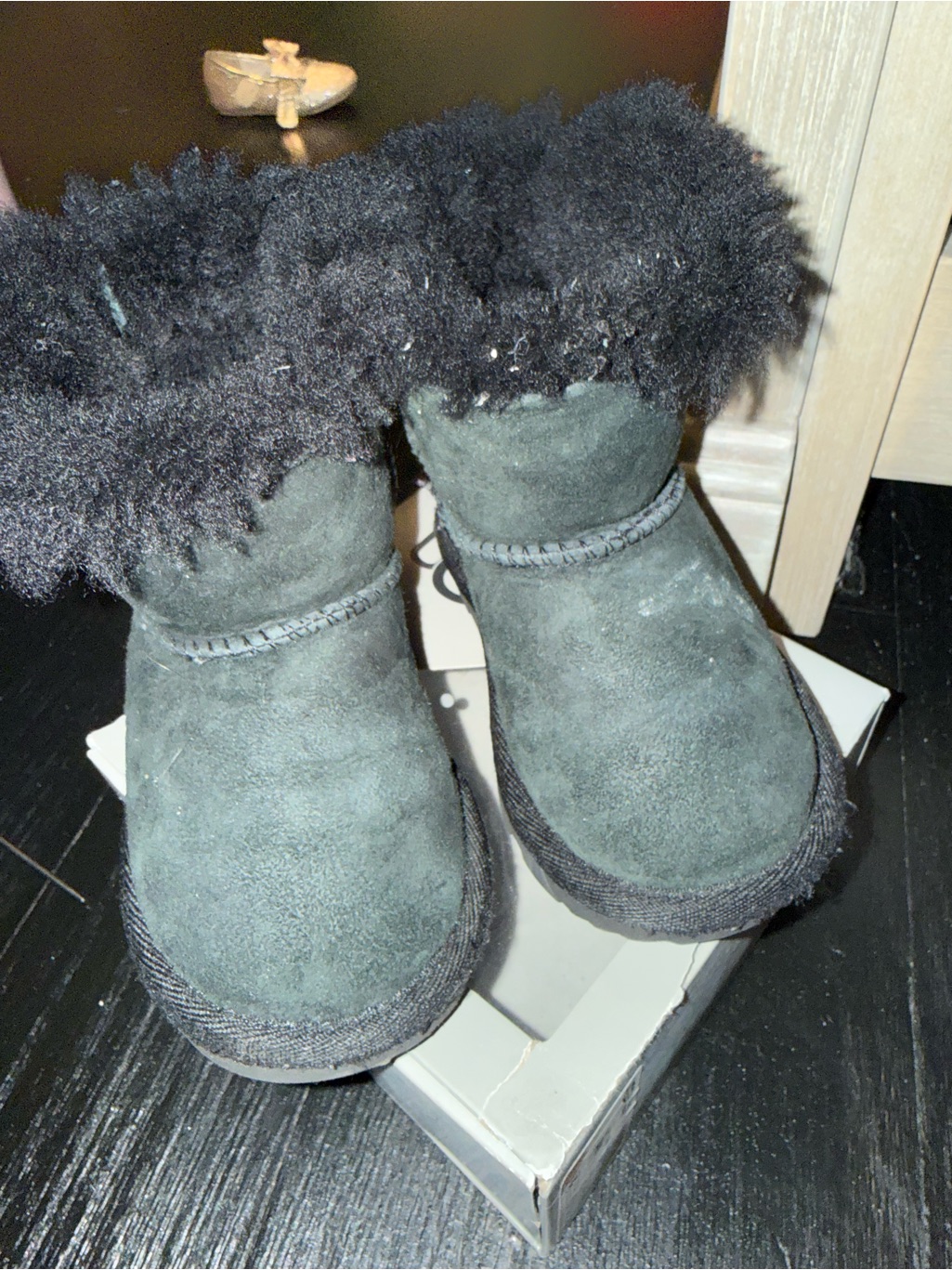 Ugg Kids Black Suede Faux Fur Cuff Boots